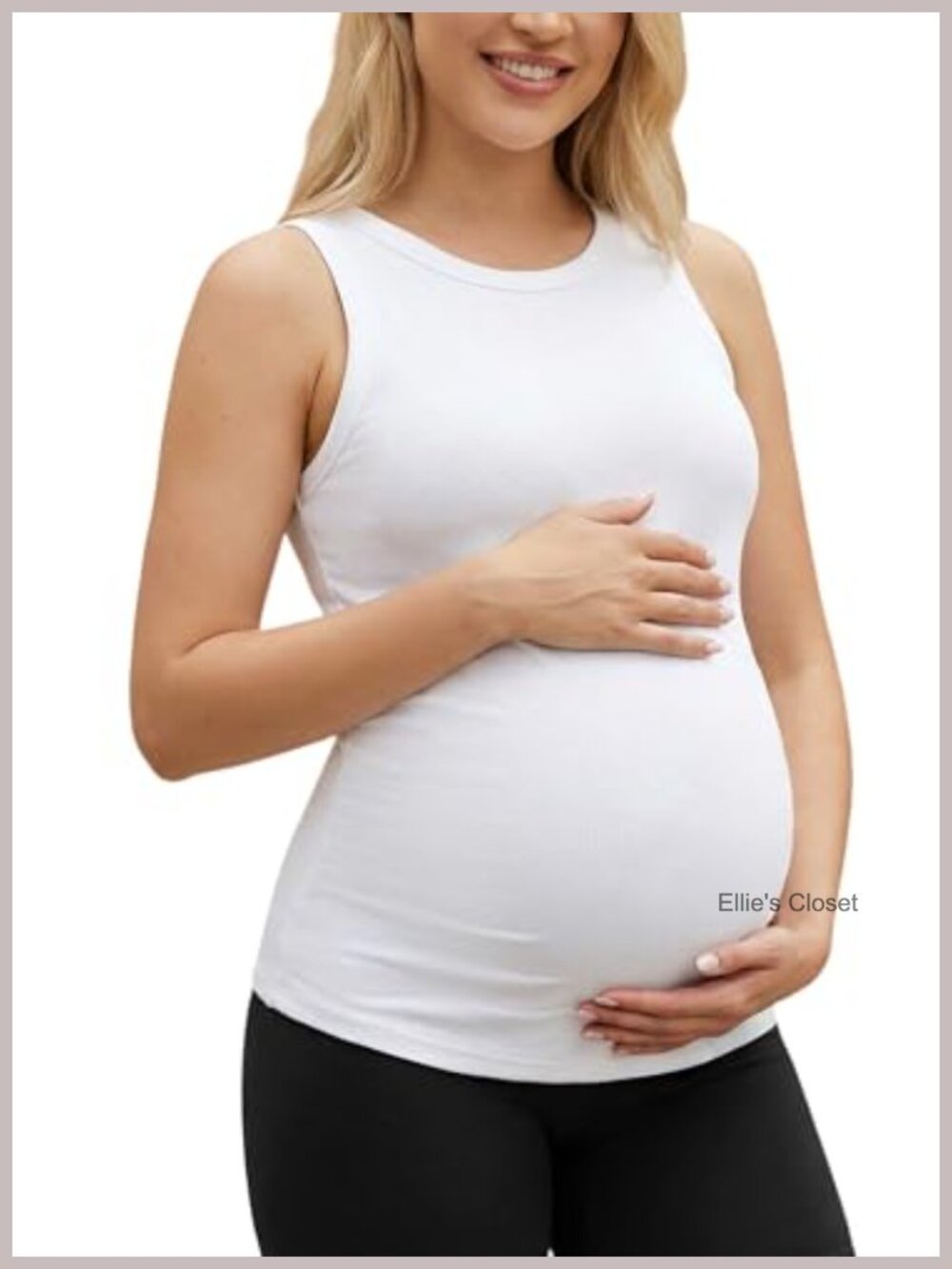 Women's Cotton Maternity Tank Top with Built in Bra Sleeveless Crewneck Ribbed